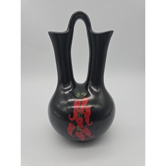Ceramic Native American Wedding Vase with Red Chili Peppers - Picture 1 of 10